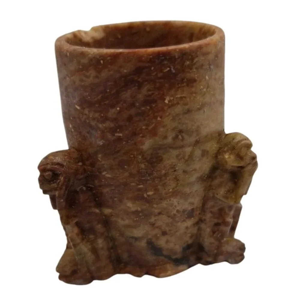 Vintage Hand-Carved Stone Cup With 3 Wise Monkeys See Hear Speak No Evil - Picture 5 of 11